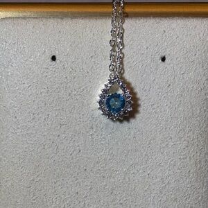 Blue Round Crystal within Teardrop Halo Pendant Made with Swarovski Crystals